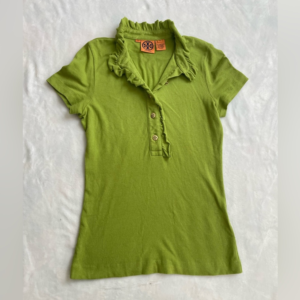 Tory Burch Lime Button-Down Shirt with Ruffled Collar